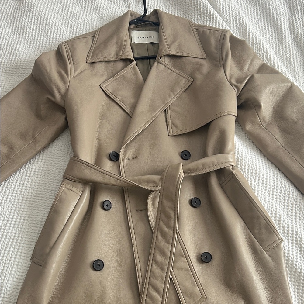 Aritzia Babaton brand  Taupe Leather Double-Breasted Trench Coat